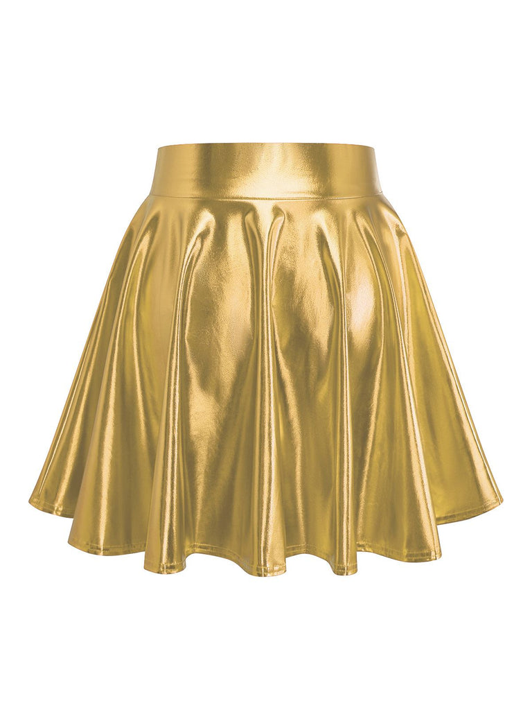 1970s Solid Disco Metallic Pleated Skirt - vintage skirt, retro style