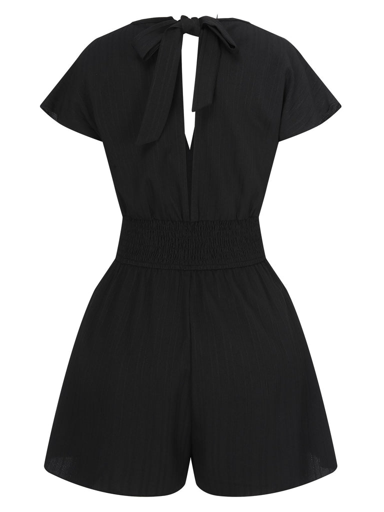 1970s Solid Elastic Waist Wrap V-Neck Romper, vintage romper, retro jumpsuit - perfect for women who love vintage and retro fashion