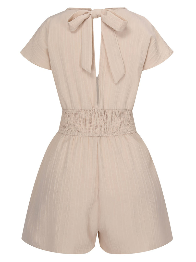 1970s Solid Elastic Waist Wrap V-Neck Romper, vintage romper, retro jumpsuit - perfect for women who love vintage and retro fashion