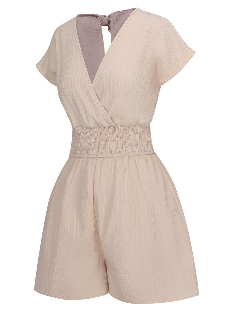 1970s Solid Elastic Waist Wrap V-Neck Romper, vintage romper, retro jumpsuit - perfect for women who love vintage and retro fashion