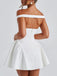 1970s Solid Off-Shoulder Deep V-Neck Skater Dress - vintage dress, retro fashion