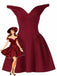 1970s Solid Off-Shoulder Deep V-Neck Skater Dress - vintage dress, retro fashion
