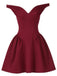 1970s Solid Off-Shoulder Deep V-Neck Skater Dress - vintage dress, retro fashion