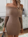 This 1970s Solid Off-Shoulder Ribbed Knit Dress wraps her in 1970s elegance, one twirl at a time