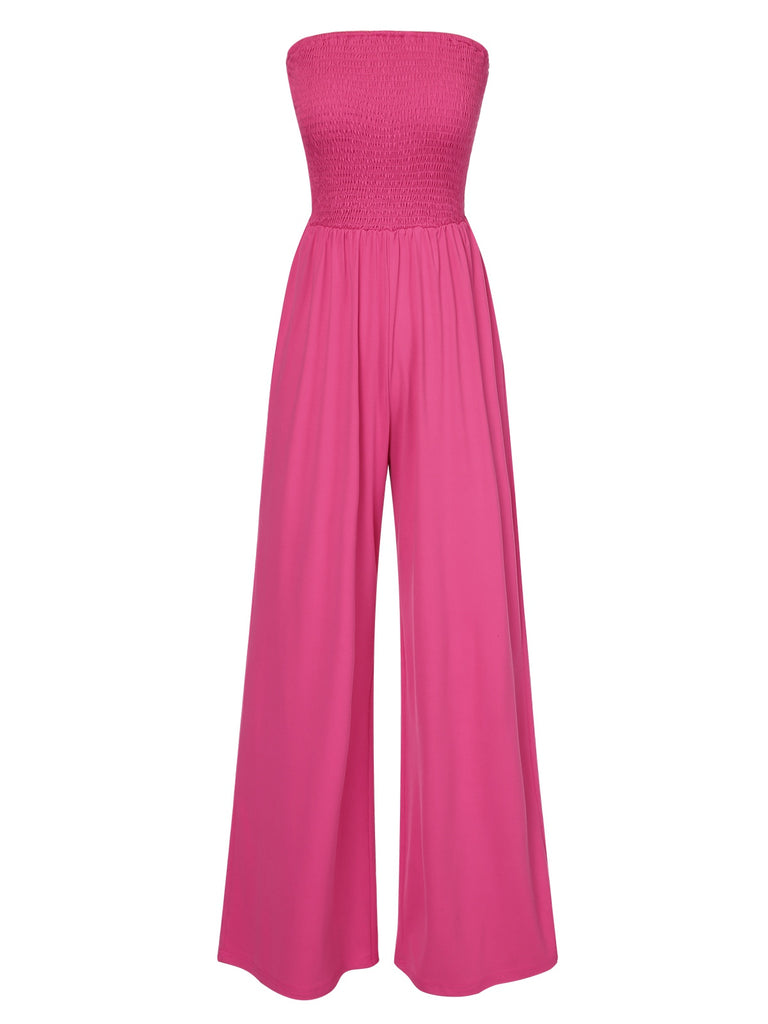 1970s Solid Sleeveless Smocked Bandeau Jumpsuit: timeless 1970s elegance she makes her own