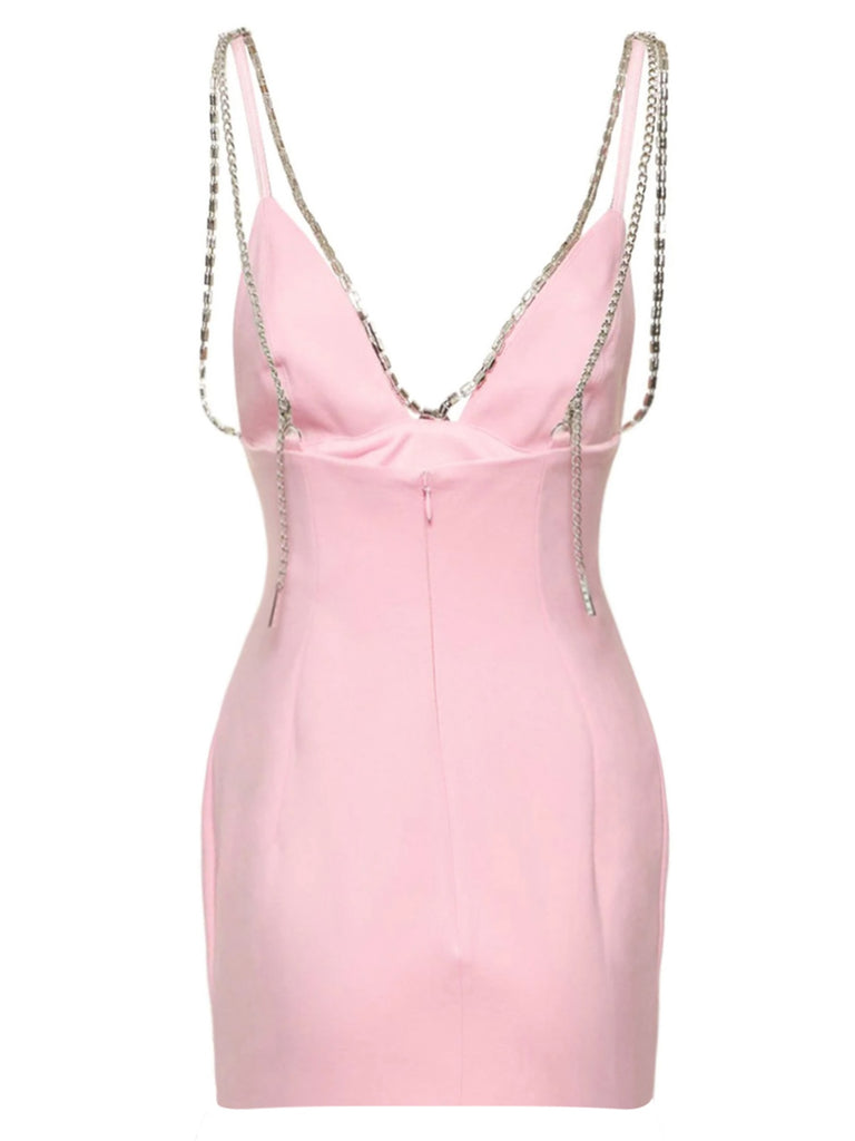 1970s Solid Spaghetti Straps Rhinestones Dress: where 1970s romance meets her modern spirit