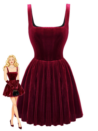 1970s Solid Square Neck Velvet Mini Dress - vintage dress, retro fashion