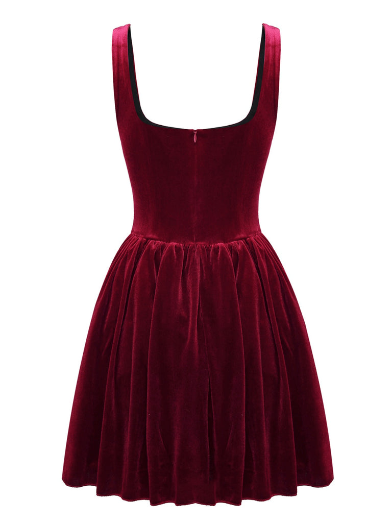 1970s Solid Square Neck Velvet Mini Dress - vintage dress, retro fashion