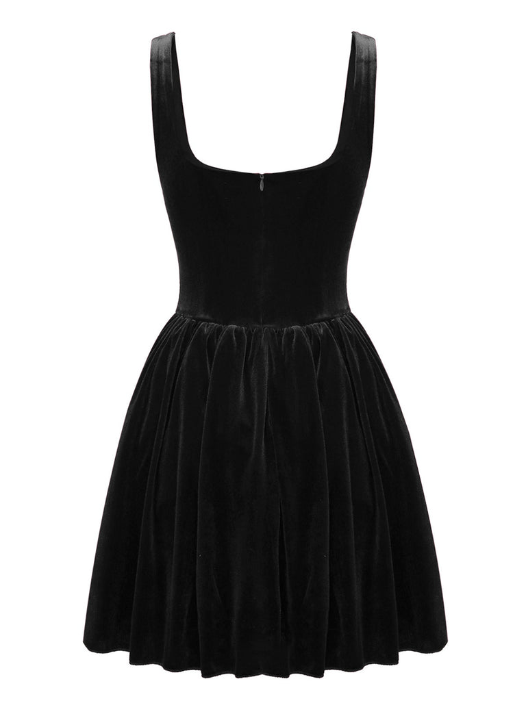 1970s Solid Square Neck Velvet Mini Dress - vintage dress, retro fashion