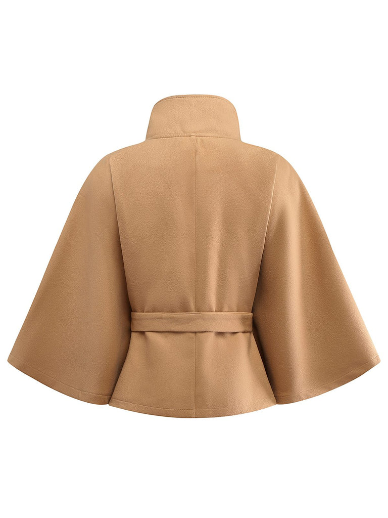 1970s Solid Turtlenecck Belted Cloak Jacket - vintage fashion, retro style