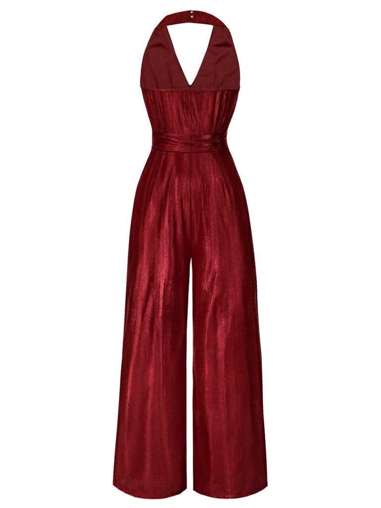 1970s Solid V-Neck Halter Jumpsuit - vintage jumpsuit, retro fashion