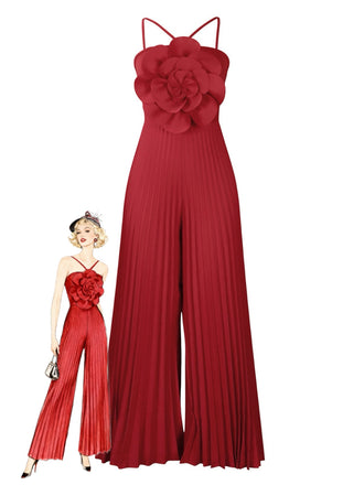 1970s Spaghetti Strap 3D Solid Jumpsuit - vintage jumpsuit, retro fashion