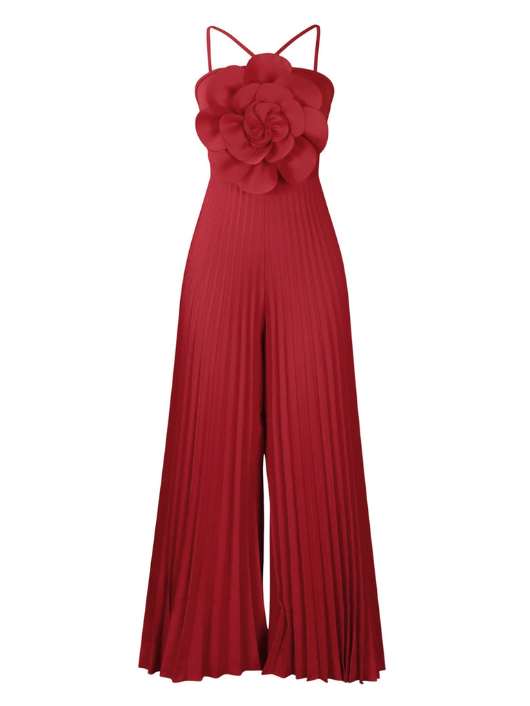 1970s Spaghetti Strap 3D Solid Jumpsuit - vintage jumpsuit, retro fashion