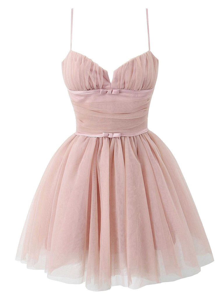 1970s Spaghetti Strap Bow Tulle Dress - vintage dress, retro fashion
