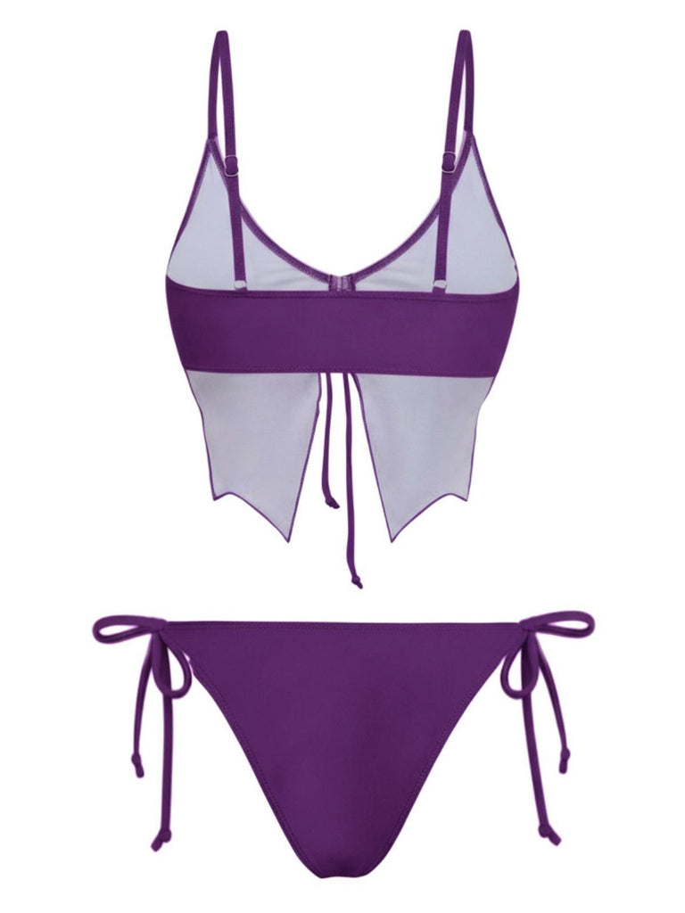 1970s Spaghetti Strap Butterfly Lace-Up Bikini Set - vintage fashion, retro style