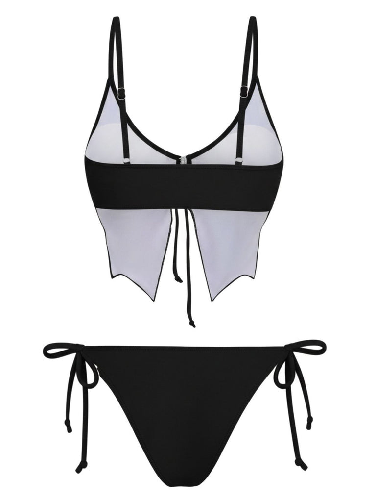 1970s Spaghetti Strap Butterfly Lace-Up Bikini Set - vintage fashion, retro style