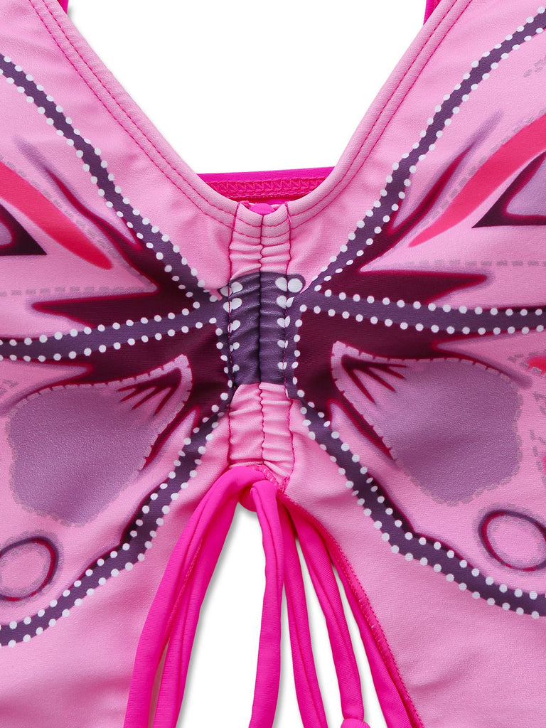 1970s Spaghetti Strap Butterfly Lace-Up Bikini Set - vintage fashion, retro style