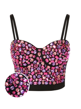 1970s Spaghetti Strap 3D Rhinestone Embellished Crop Top - vintage fashion, retro style