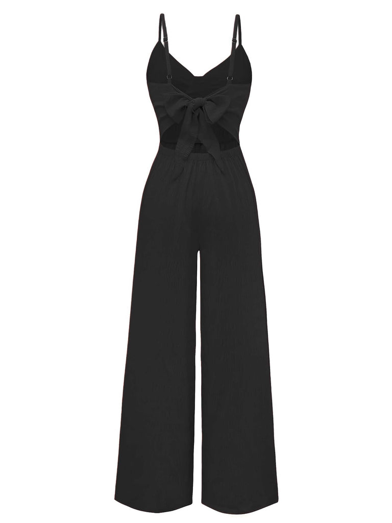 1970s Spaghetti Strap Textured Solid Jumpsuit - vintage jumpsuit, retro fashion, elegant red
