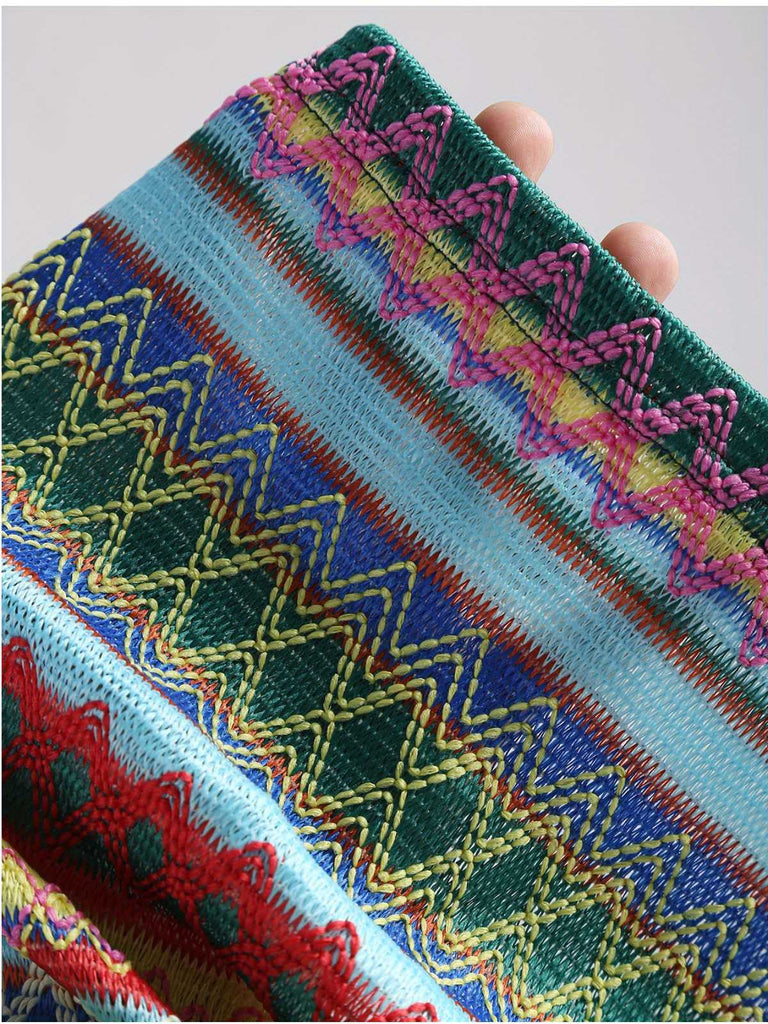 1970s Strap Colorful Stripes Lace-Up Boho Dress - vintage dress, retro fashion