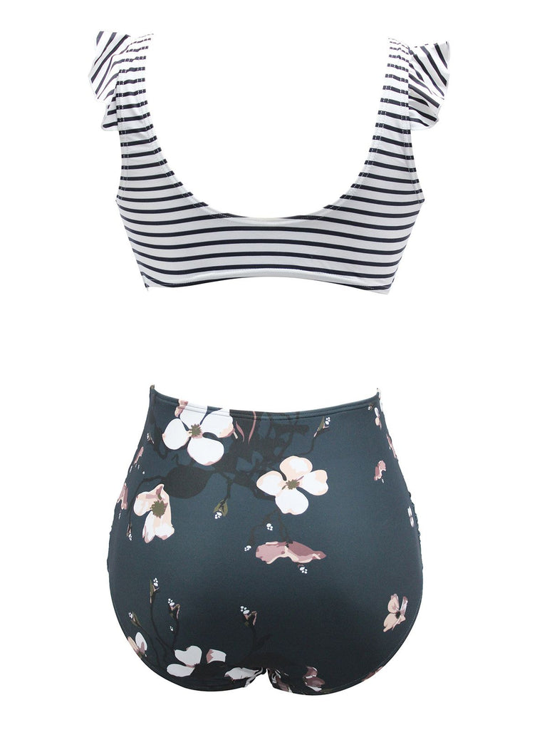 1970s Strap Stripes Floral Swimsuit — because 1970s glamour never goes out of style