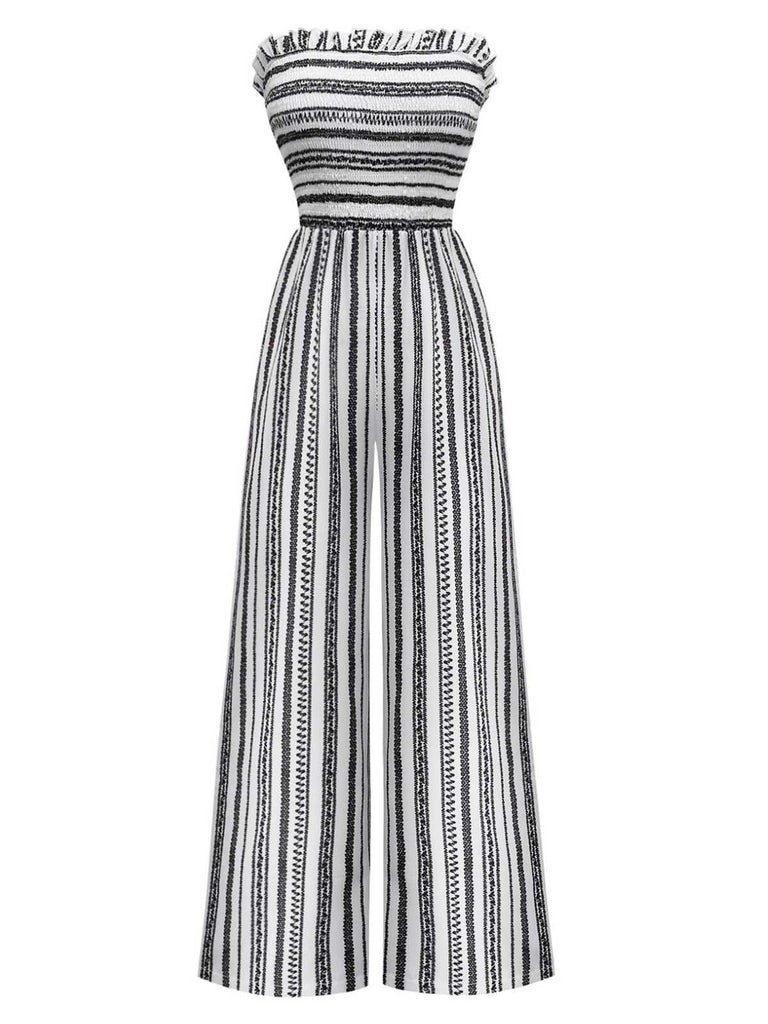 1970s Strapless Boho Stripes Wide Leg Jumpsuit - vintage jumpsuit, retro fashion