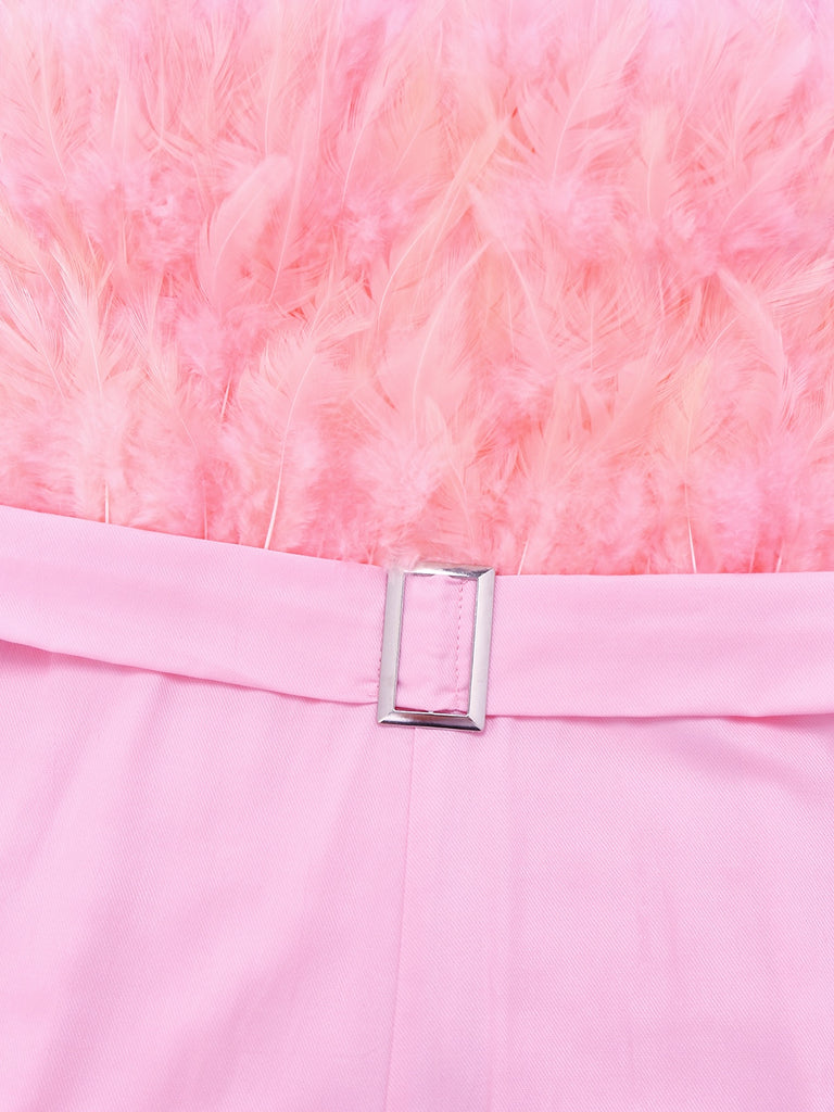1970s Strapless Feather Solid Jumpsuit - vintage jumpsuit, retro fashion