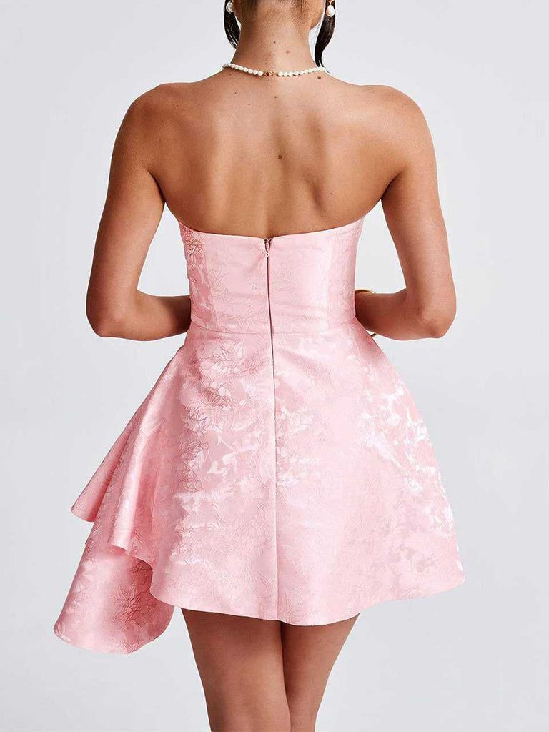 1970s Strapless Roses Jacquard Dress - vintage dress, retro fashion