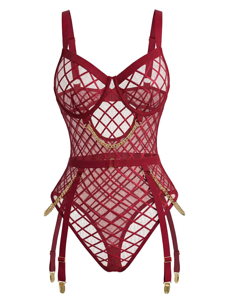 1970s Strappy Chain Accents Sheer Mesh Lingerie - vintage fashion, retro style