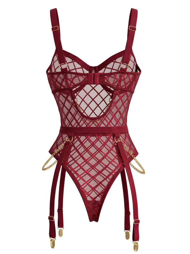1970s Strappy Chain Accents Sheer Mesh Lingerie - vintage fashion, retro style