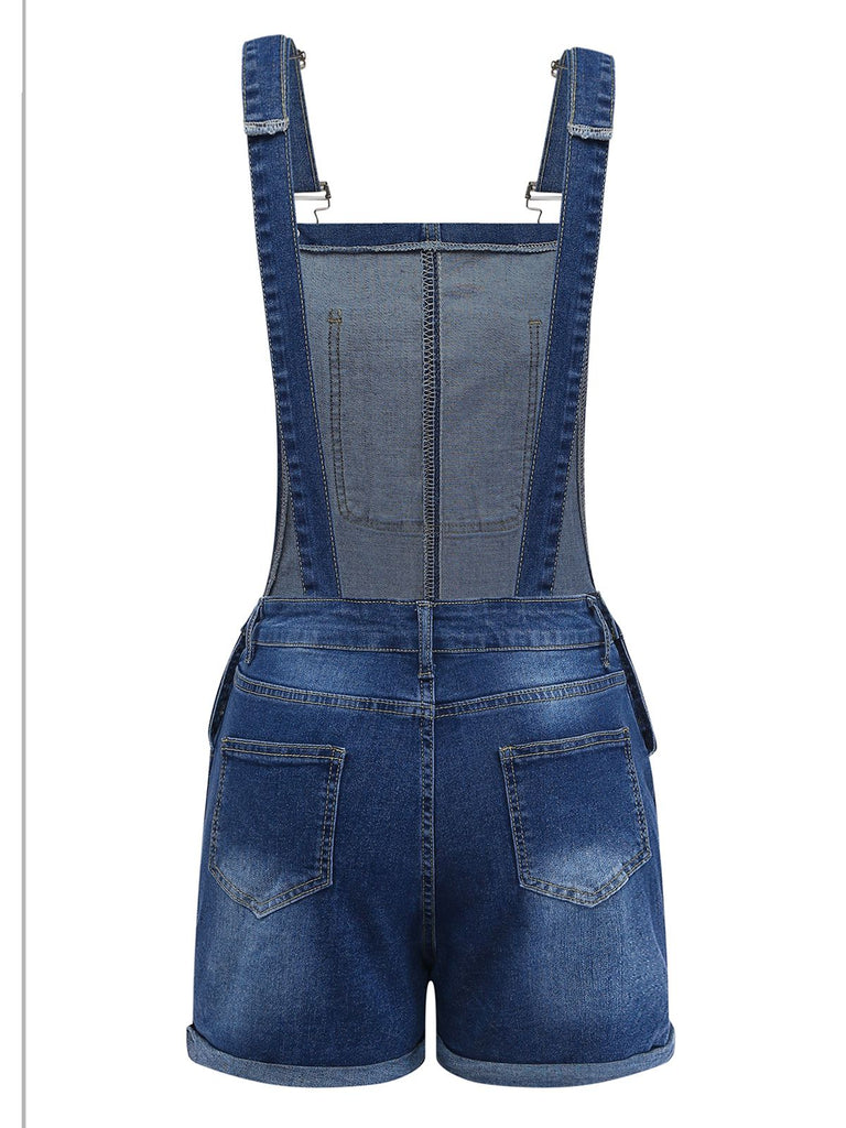 1970s Stretch Ripped Denim Overall Romper - vintage jumpsuit, retro fashion