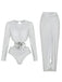2PCS Silver 1970s 3D Floral Cutout One-Piece Swimsuit & Cover-Up - vintage swimsuit, pin-up style