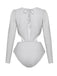 2PCS Silver 1970s 3D Floral Cutout One-Piece Swimsuit & Cover-Up - vintage swimsuit, pin-up style