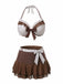 3PCS Brown 1970s Polka Dot Ruffle Halter Swimsuit Set - vintage swimsuit, pin-up style