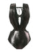 Black 1970s Solid Appliques Strappy Glossy One-Piece Swimsuit - vintage swimsuit, pin-up style, classic black