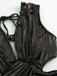 Black 1970s Solid Appliques Strappy Glossy One-Piece Swimsuit - vintage swimsuit, pin-up style, classic black