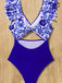 Dark Blue 1970s Porcelain Color Block One-Piece Swimsuit - vintage swimsuit, pin-up style