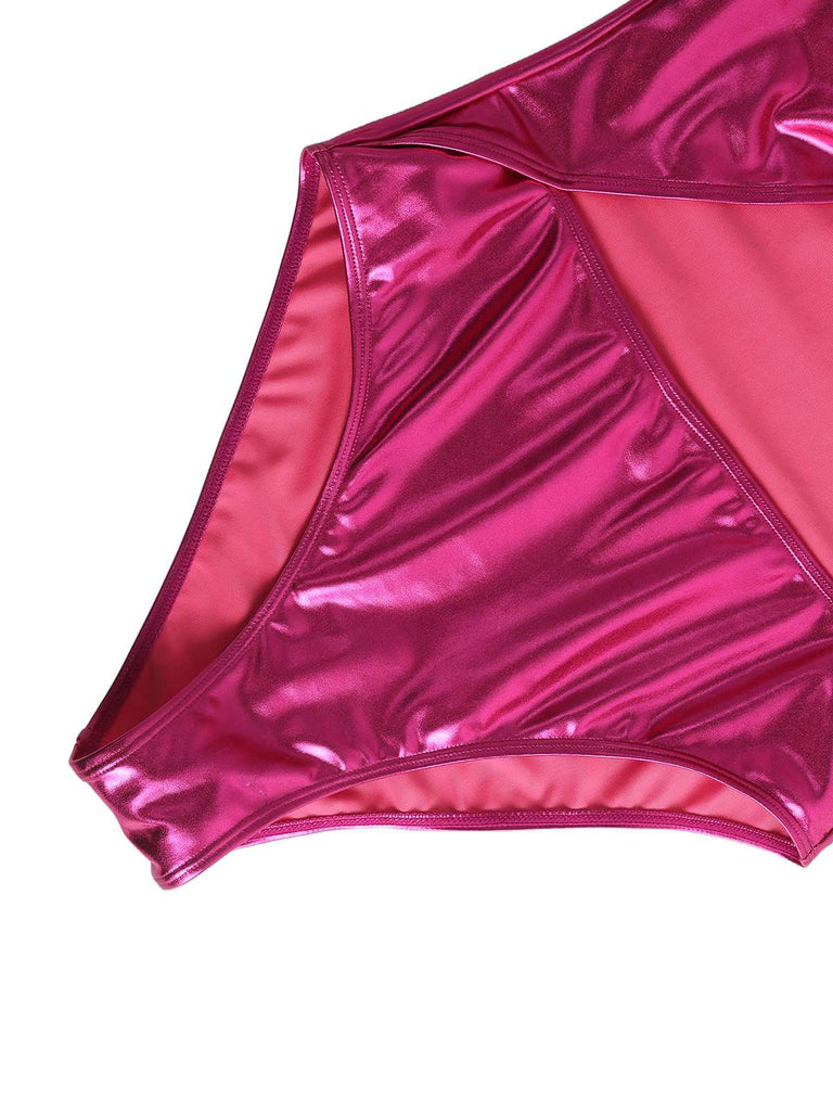 1970s Metallic Halter Neck Cutout One-Piece Swimsuit - vintage swimsuit, pin-up style
