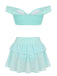 Teal 1970s Jasmine Princess Off-Shoulder Ruffled Bikini Set - vintage fashion, retro style