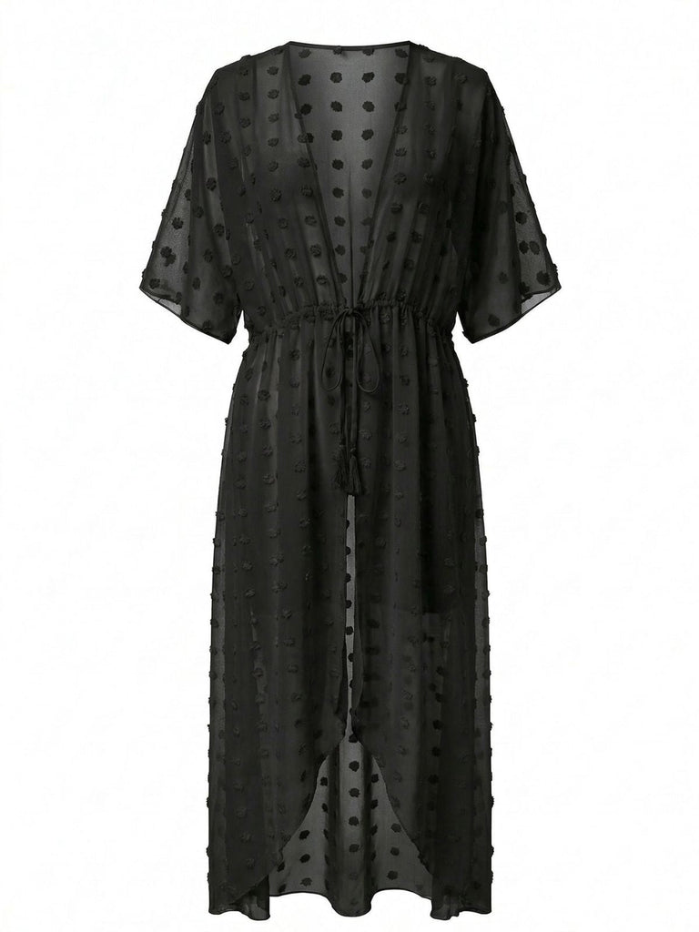 1970s Tie Sheer Polka Dot Maxi Cover-Up Dress - vintage dress, retro fashion