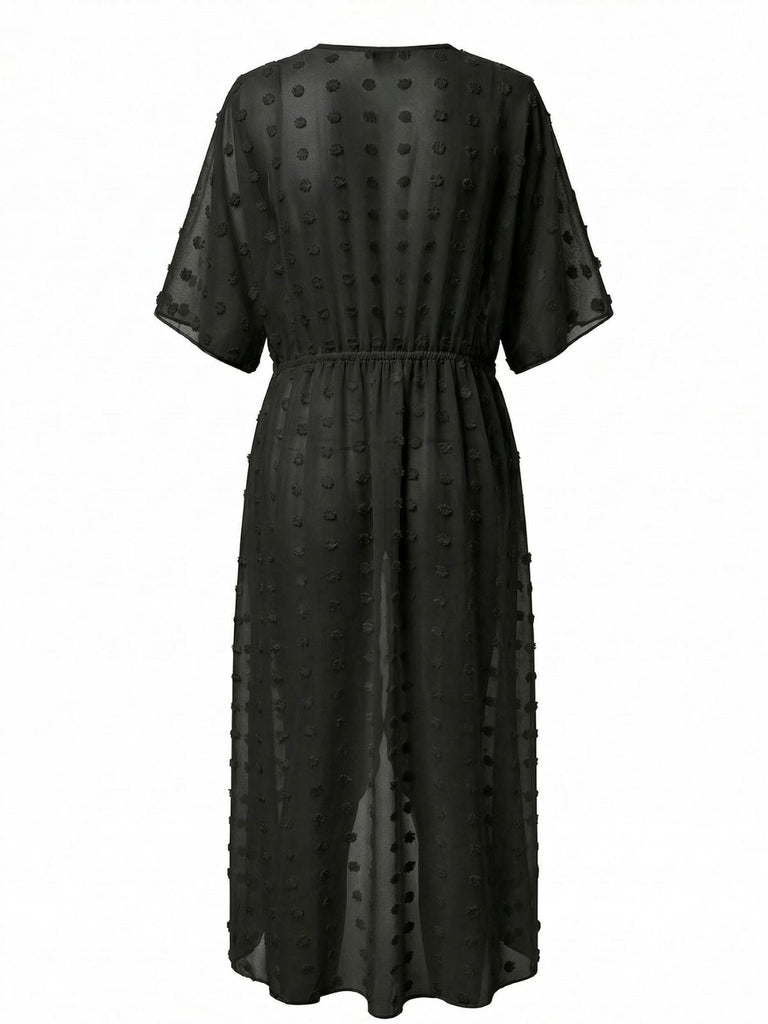 1970s Tie Sheer Polka Dot Maxi Cover-Up Dress - vintage dress, retro fashion