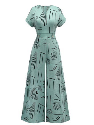 1970s V-Neck Abstract Line Wide-Leg Jumpsuit, vintage romper, retro jumpsuit - perfect for women who love vintage and retro fashion