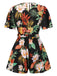 1970s V-Neck Boho Floral Belted Romper: 1970s detail work for the woman who notices