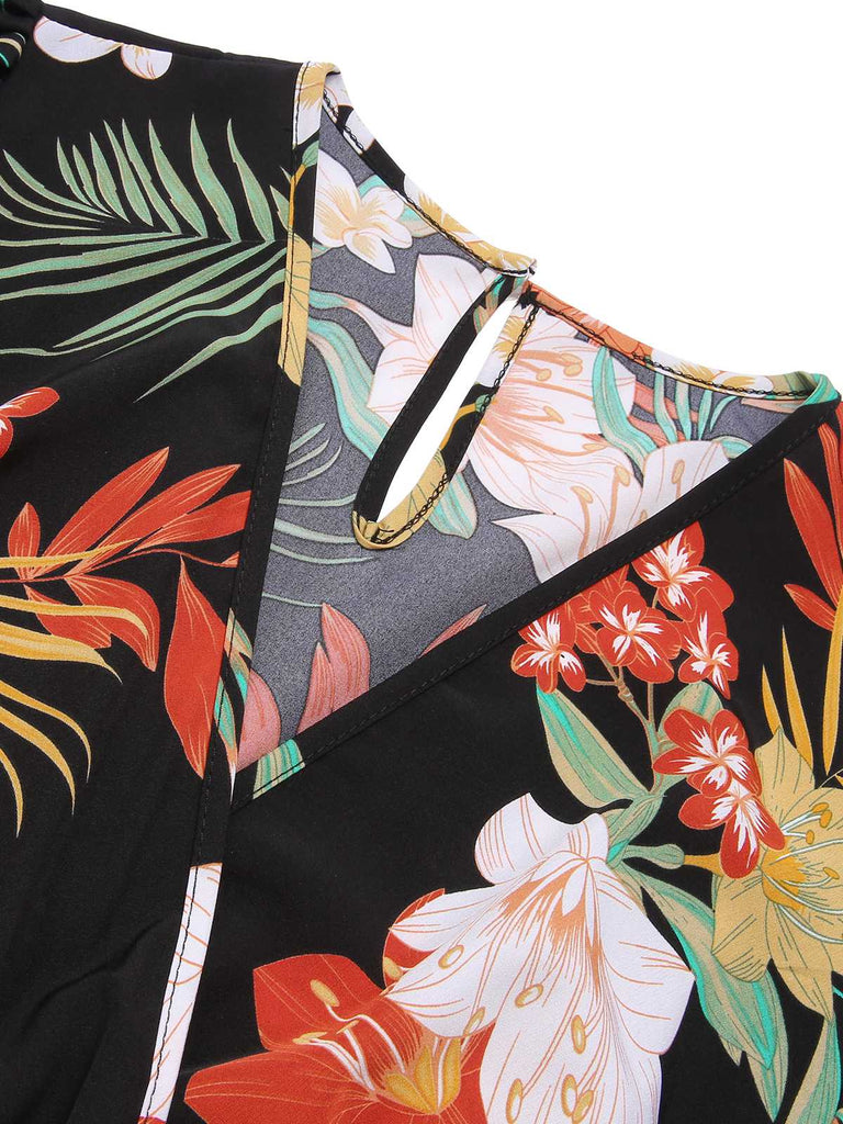 This 1970s V-Neck Boho Floral Belted Romper carries 1970s stories waiting to be told