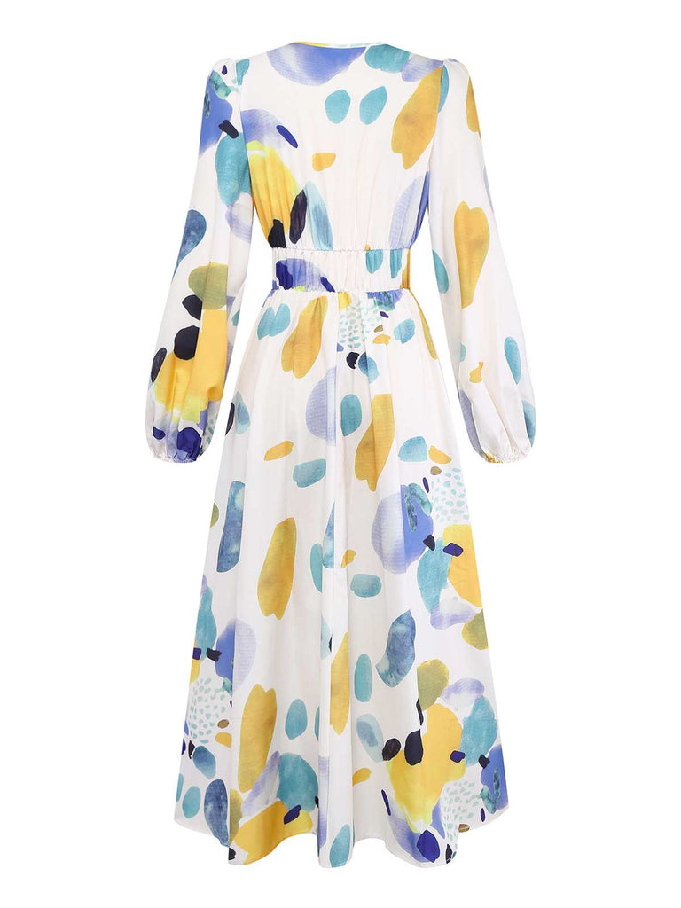 1970s V-Neck Boho Long Sleeve Maxi Dress - vintage dress, retro fashion