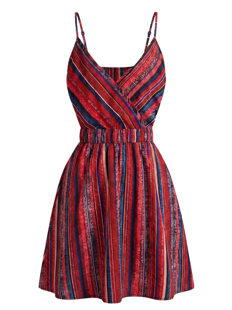 1970s V-Neck Boho Style Striped Mini Dress, vintage dress, retro fashion - perfect for women who love vintage and retro fashion