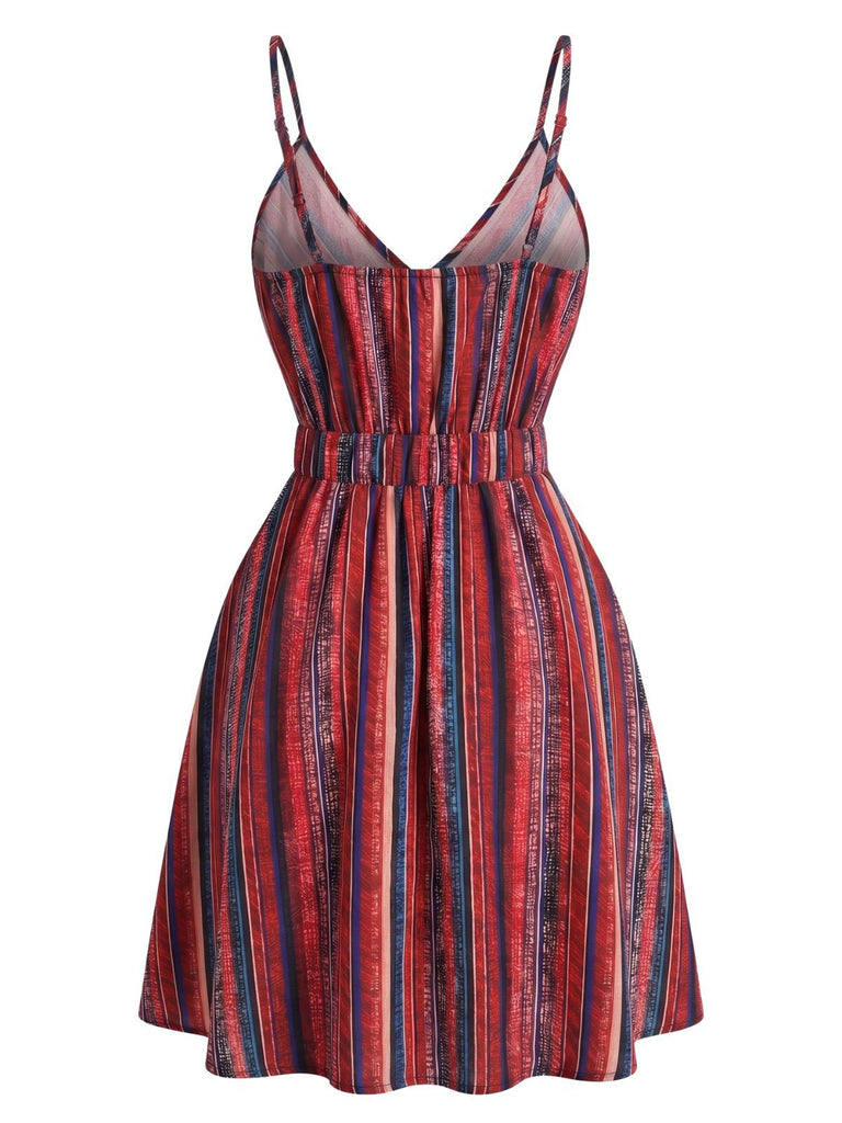 1970s V-Neck Boho Style Striped Mini Dress, vintage dress, retro fashion - perfect for women who love vintage and retro fashion