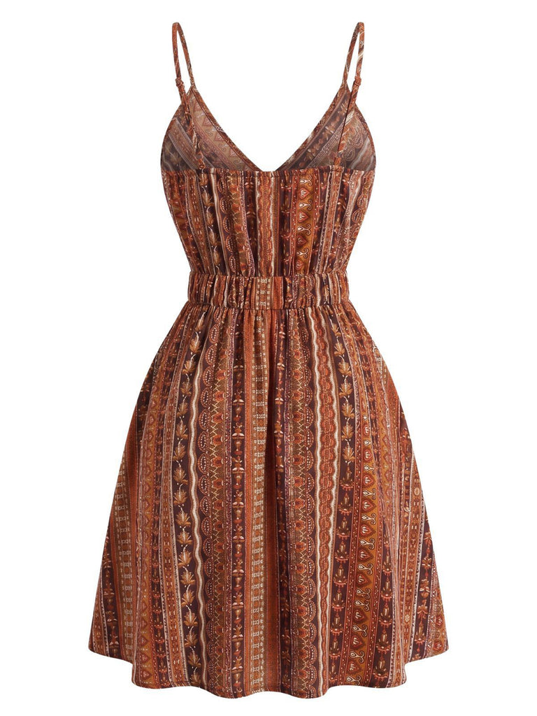1970s V-Neck Boho Style Striped Mini Dress, vintage dress, retro fashion - perfect for women who love vintage and retro fashion