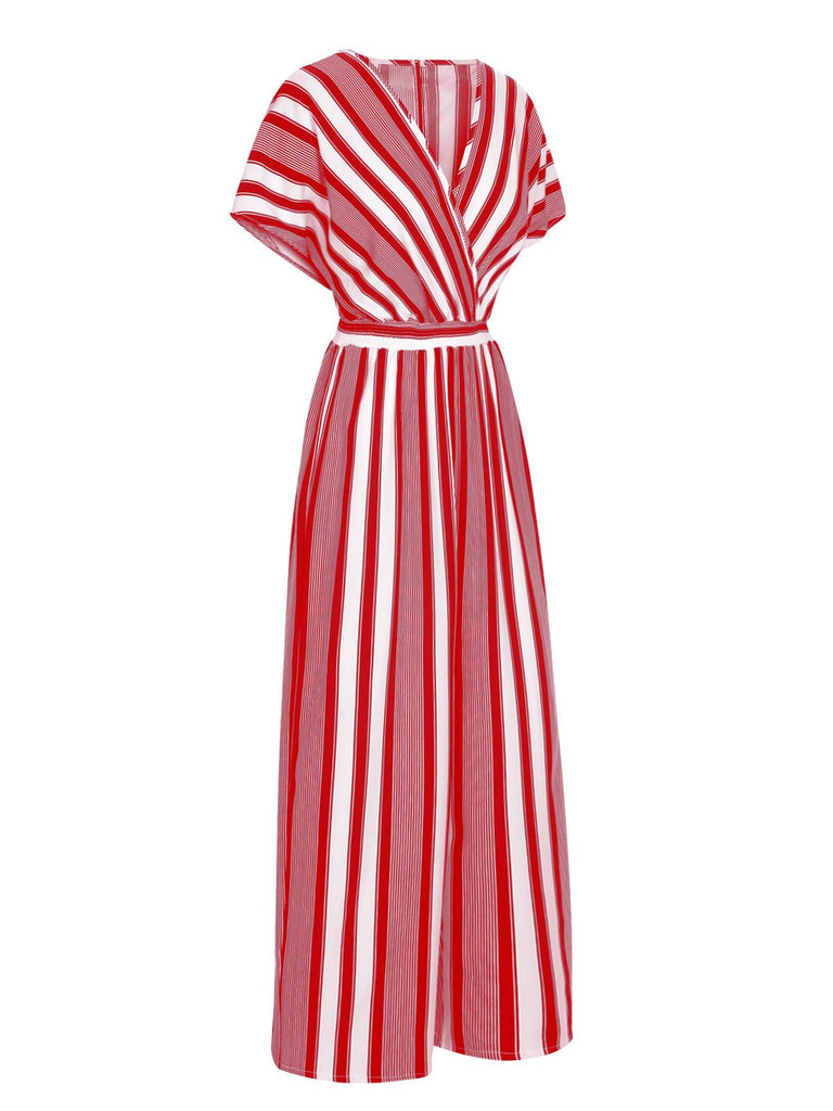 1970s V-Neck Contrast Stripes Jumpsuit: timeless 1970s elegance she makes her own
