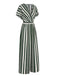 She finds her 1970s story in this 1970s V-Neck Contrast Stripes Jumpsuit
